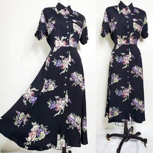 Broadway Star Womens Vintage 90s does 40s Shirt Dress Rayon Floral M